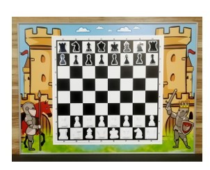 Настенная декорированная демонстрационная шахматная доска с комплектом шахматных и шашечных фигур, в алюминиевой раме, с комплектом крепежа - фото - 1